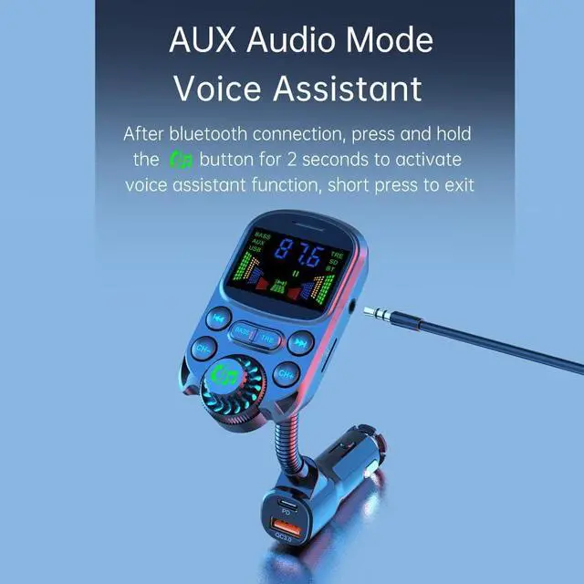 Alt view image 7 of 7 - WERLEO Bluetooth FM Transmitter for Car 1.5" Color Screen Display Wireless Handsfree Radio Transmitter Car Charger Adapter Support TF Card USB Flash Drive 48W PD/ QC3.0 Dual USB Charging