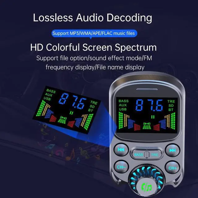 Alt view image 4 of 7 - WERLEO Bluetooth FM Transmitter for Car 1.5" Color Screen Display Wireless Handsfree Radio Transmitter Car Charger Adapter Support TF Card USB Flash Drive 48W PD/ QC3.0 Dual USB Charging