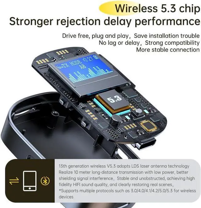 Alt view image 4 of 7 - WERLEO Bluetooth Transmitter Receiver, VR robot Bluetooth 5.3 Wireless Adapter with LCD Display, for Home Stereo/Headphones/Speakers/Home Theater/TV/PC/Car, with TF Card Output