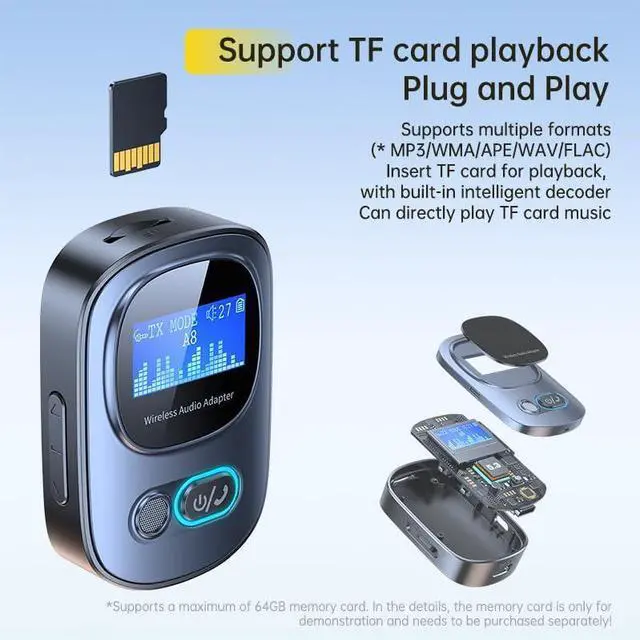 Alt view image 5 of 7 - WERLEO Bluetooth Transmitter Receiver, VR robot Bluetooth 5.3 Wireless Adapter with LCD Display, for Home Stereo/Headphones/Speakers/Home Theater/TV/PC/Car, with TF Card Output