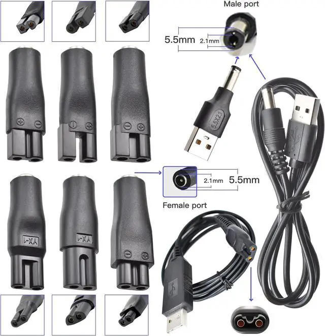 Alt view image 4 of 7 - WERLEO 9 PCS Replacement Power Cord 5V Charger USB Adapter Suitable for Electric Hair Clippers, Beard Trimmers, Shavers, Beauty Instruments, Desk Lamps, Purifiers