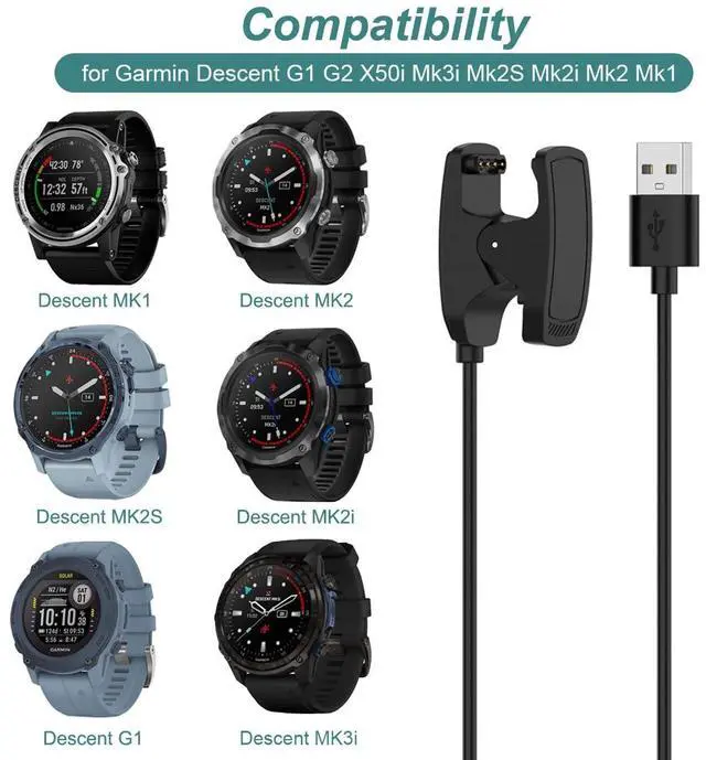 Alt view image 3 of 6 - WERLEO Charger for Garmin Descent G1 G2 Solar, Mk3i Mk2S Mk2i Mk2 Mk1, X50i, Replacement USB Charging Cable Cord for Garmin Descent Smartwatch