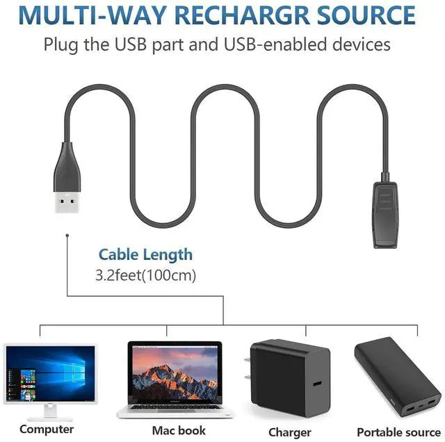Alt view image 7 of 7 - WERLEO 2 Pack USB A Charger for Garmin Forerunner 735XT 235 35 64 230 630 645/645 Music, Approach S20/G10, Vivomove HR/Lily/Lily 2 Smart Watch Replacement Charger Charging Clip Cable (3.3ft/1m)