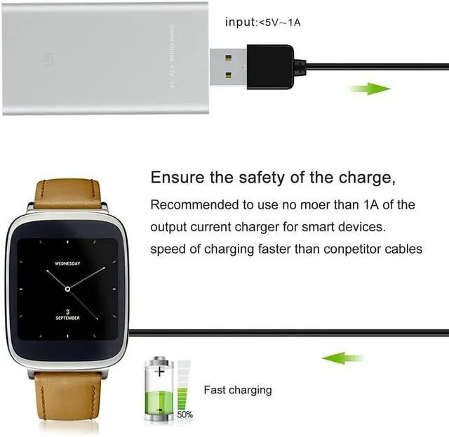 Alt view image 2 of 7 - WERLEO Charger Compatible for Asus Zenwatch 2, 3.3ft Portable USB Charging Cable Cord Replacement Charging Cradle Station Compatible Asus Zenwatch 2 Smartwatch & WI501Q/ WI502Q