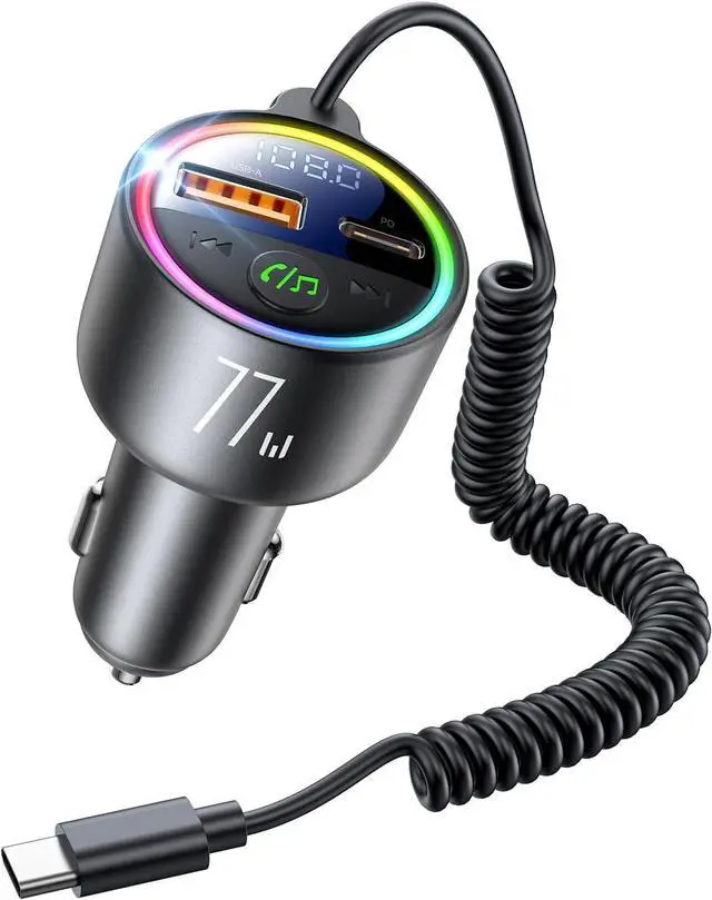 Alt view image 7 of 7 - WERLEO 77W Bluetooth 5.4 FM Transmitter Car Adapter [PD3.0 65W+12W Fast Charging] Bluetooth Car Adapter [Deep Bass&Lossless Call Sound] Radio Bluetooth Transmitter for Car HiFi Mic & Colors LED Displa