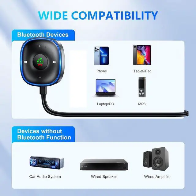 Alt view image 3 of 7 - WERLEO Bluetooth 5.3 Aux Car Adapter, SONRU Bluetooth Receiver for Car [Dual Connection & Mic Noise Cancellation], Aux Adapter with Plug-and-Play for Music/Hands-Free Calls/Stereo Audio