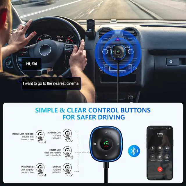 Alt view image 2 of 7 - WERLEO Bluetooth 5.3 Aux Car Adapter, SONRU Bluetooth Receiver for Car [Dual Connection & Mic Noise Cancellation], Aux Adapter with Plug-and-Play for Music/Hands-Free Calls/Stereo Audio