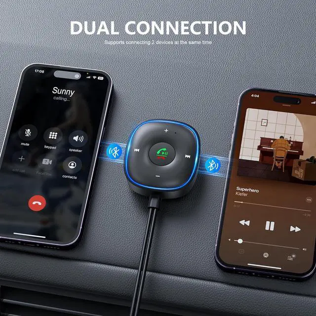 Alt view image 5 of 7 - WERLEO Bluetooth 5.3 Aux Car Adapter, SONRU Bluetooth Receiver for Car [Dual Connection & Mic Noise Cancellation], Aux Adapter with Plug-and-Play for Music/Hands-Free Calls/Stereo Audio