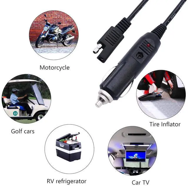 Alt view image 6 of 6 - WERLEO inLoon Cigarette Lighter SAE Battery Charger Cable, 12V 5A Cigarette Lighter Plug to SAE Quick Release Adapter Extension Charging Cable with Fuse and LED Light (35cm)