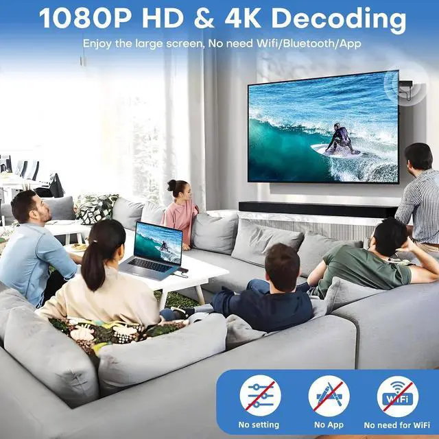 Alt view image 6 of 7 - Wireless HDMI for Streaming,Transmitter and Receiver Kit, Built-in Antenna Low-Latency Transmission of 1080P HD Video Streams, 2.4/5.8GHz Dual-Band, Auto Pairing for PC/Laptop/TV/Monitor/Projector