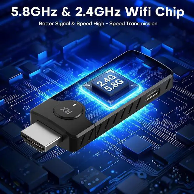 Alt view image 3 of 7 - Wireless HDMI for Streaming,Transmitter and Receiver Kit, Built-in Antenna Low-Latency Transmission of 1080P HD Video Streams, 2.4/5.8GHz Dual-Band, Auto Pairing for PC/Laptop/TV/Monitor/Projector