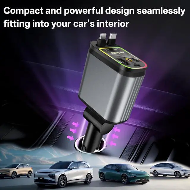 Alt view image 6 of 6 - WERLEO Retractable Car Charger with Starlight, 4 in 1 Car Phone Charger Compatible with iPhone 17/16/15/14/13/12/11/X,Galaxy,Pixel