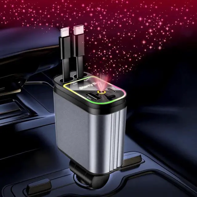 Main image of WERLEO Retractable Car Charger with Starlight, 4 in 1 Car Phone Charger Compatible with iPhone 17/16/15/14/13/12/11/X,Galaxy,Pixel