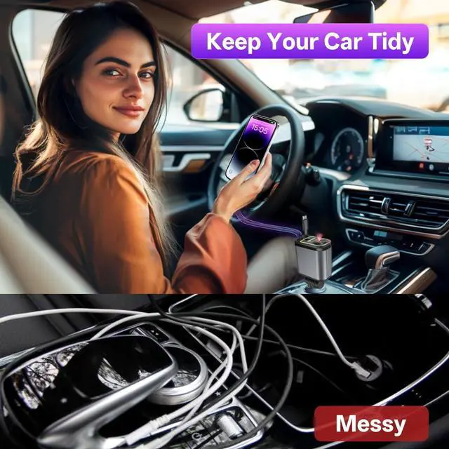 Alt view image 2 of 6 - WERLEO Retractable Car Charger with Starlight, 4 in 1 Car Phone Charger Compatible with iPhone 17/16/15/14/13/12/11/X,Galaxy,Pixel