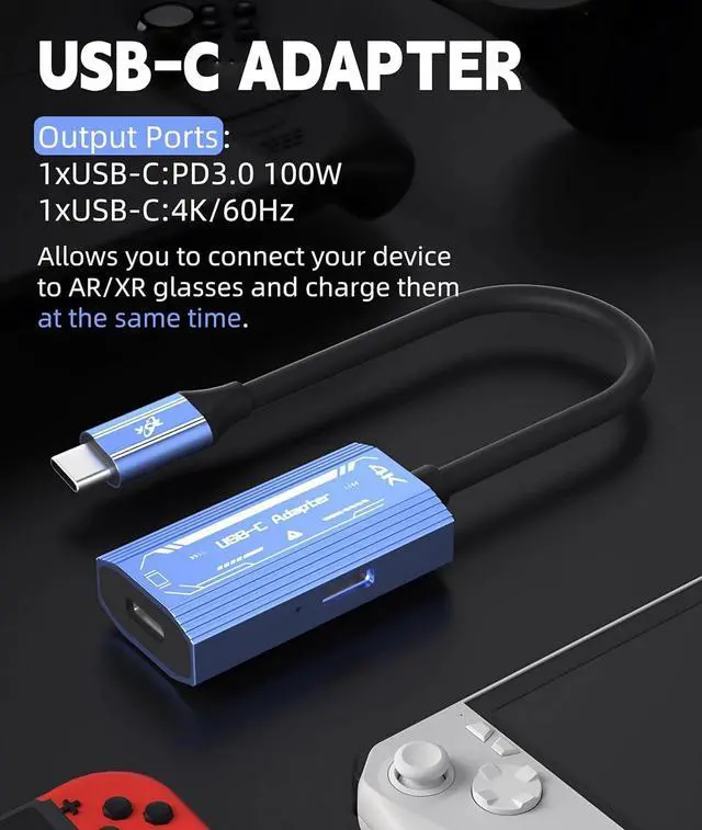 Alt view image 4 of 7 - WERLEO USB C to Glasses and Charging Adapter, AR Glasses Adapter, Charge and Play, 4K 60Hz + PD3.0 100W Fast Charging, Xreal Hub Xreal Adapter for Steam Deck Switch AR XR Glasses