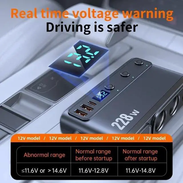 Alt view image 5 of 7 - WERLEO 228W 9 in 1 Car Fast Charger Adapter Charge Independent Switches DC Cigarette Outlet PD 3 Socket Cigarette Lighter Splitter