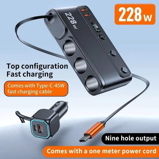 Alt view image 2 of 7 - WERLEO 228W 9 in 1 Car Fast Charger Adapter Charge Independent Switches DC Cigarette Outlet PD 3 Socket Cigarette Lighter Splitter