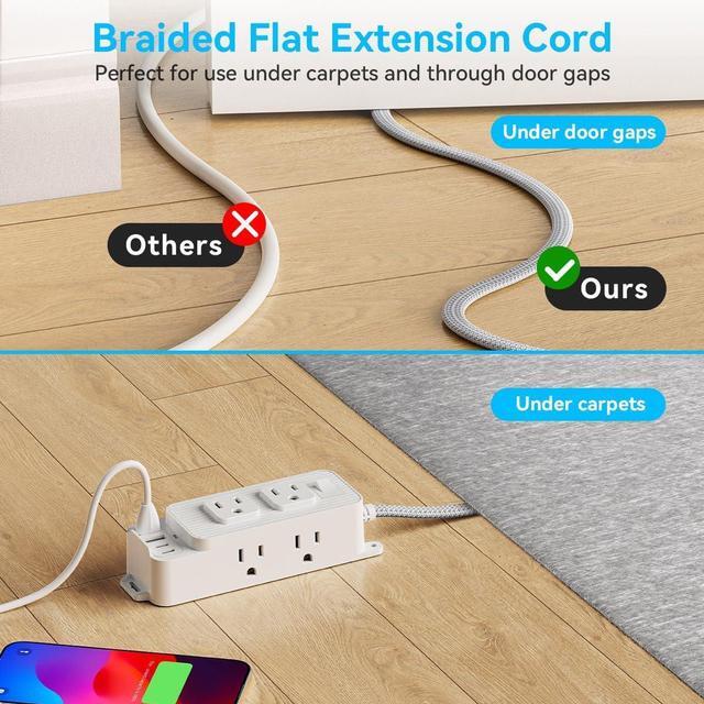 Alt view image 2 of 7 - WERLEO Power Strip Surge Protector - 6 Outlets and 4 USB (2 USB C), 5Ft Braided Cord with Ultra Thin Flat Plug, Wall Mount, 3-Side Outlet Extender, Compact for Travel, Cruise Ship, Dorm Room