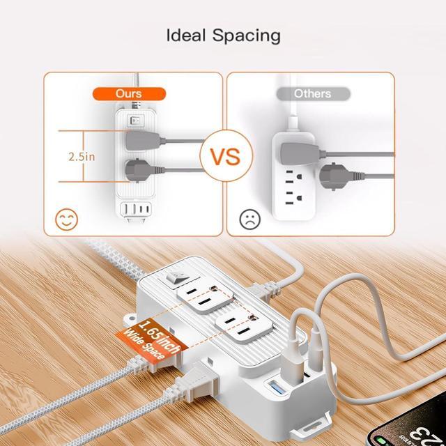Alt view image 6 of 7 - WERLEO Power Strip Surge Protector - 6 Outlets and 4 USB (2 USB C), 5Ft Braided Cord with Ultra Thin Flat Plug, Wall Mount, 3-Side Outlet Extender, Compact for Travel, Cruise Ship, Dorm Room
