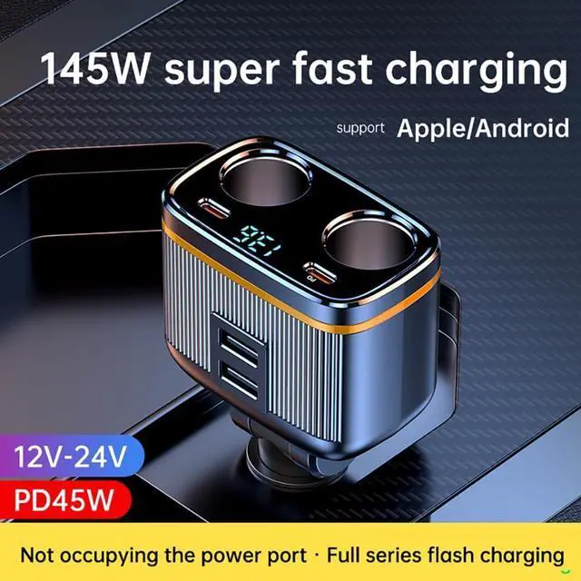 Alt view image 4 of 7 - WERLEO 12V/24V 2-Socket 6 in 1 Cigarette Lighter Splitter with Voltage Detection, Alanph 145W Car Charger Adapter Dual USB QC3.0 &Type-C PD45W Fast Charging (6-Port)