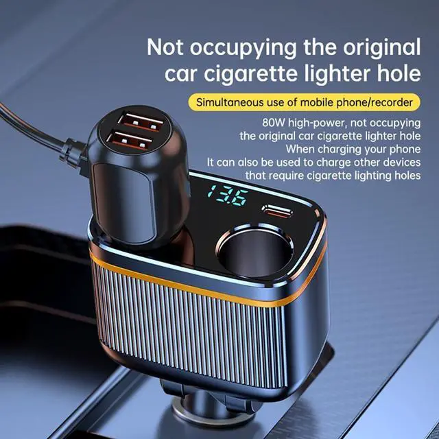 Alt view image 2 of 7 - WERLEO 12V/24V 2-Socket 6 in 1 Cigarette Lighter Splitter with Voltage Detection, Alanph 145W Car Charger Adapter Dual USB QC3.0 &Type-C PD45W Fast Charging (6-Port)