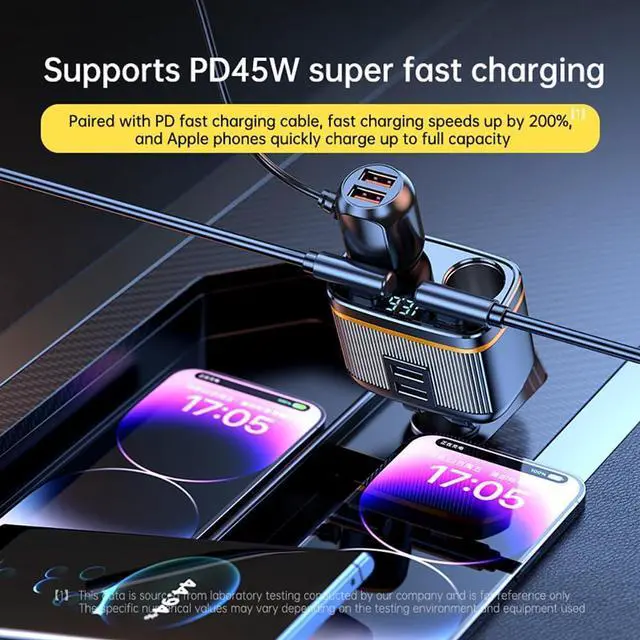 Alt view image 6 of 7 - WERLEO 12V/24V 2-Socket 6 in 1 Cigarette Lighter Splitter with Voltage Detection, Alanph 145W Car Charger Adapter Dual USB QC3.0 &Type-C PD45W Fast Charging (6-Port)