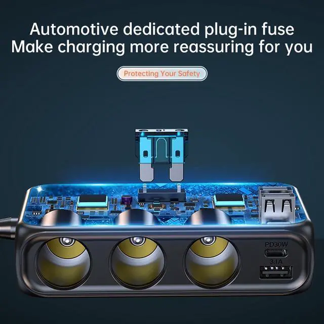 Alt view image 7 of 7 - WERLEO Car Cigarette Lighter Adapter Splitter, 9 in 1 Cigarette Lighter USB Charger 3 Socket USB C Car Charger Adapter with Voltmeter 12V/24V 171W Plug Outlet Fast Charging for Phone Laptop Car