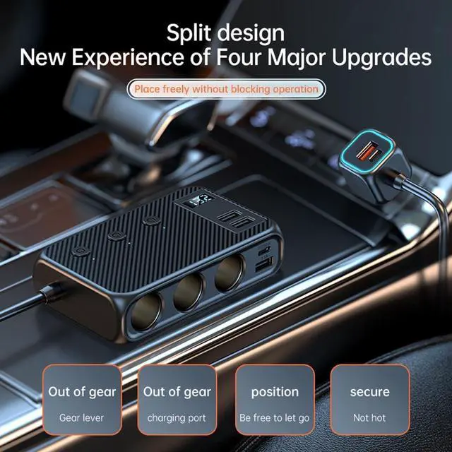 Alt view image 3 of 7 - WERLEO Car Cigarette Lighter Adapter Splitter, 9 in 1 Cigarette Lighter USB Charger 3 Socket USB C Car Charger Adapter with Voltmeter 12V/24V 171W Plug Outlet Fast Charging for Phone Laptop Car