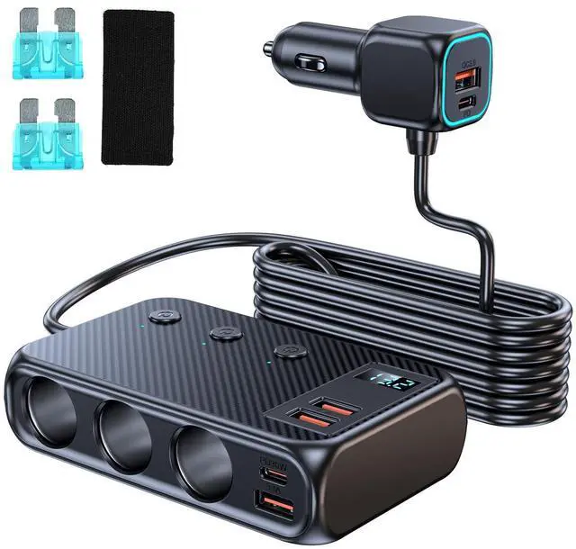 Main image of WERLEO Car Cigarette Lighter Adapter Splitter, 9 in 1 Cigarette Lighter USB Charger 3 Socket USB C Car Charger Adapter with Voltmeter 12V/24V 171W Plug Outlet Fast Charging for Phone Laptop Car