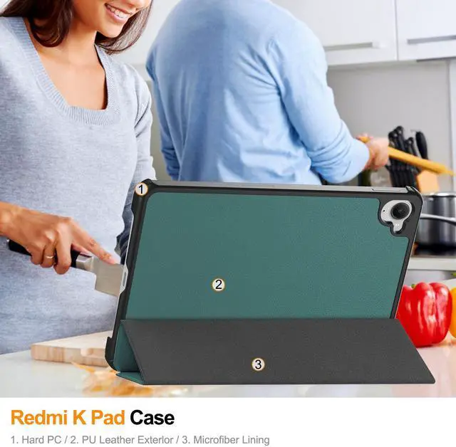 Alt view image 5 of 7 - WERLEO Case for Xiaomi Redmi K Pad 8.8 Inch, Tri fold Slim Lightweight Hard Shell Smart Protective Cover with Multi-Angle Stand, Universal Stylus Pen Dark Green