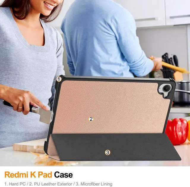 Alt view image 5 of 7 - WERLEO Case for Xiaomi Redmi K Pad 8.8 Inch, Tri fold Slim Lightweight Hard Shell Smart Protective Cover with Multi-Angle Stand, Universal Stylus Pen Rose Gold