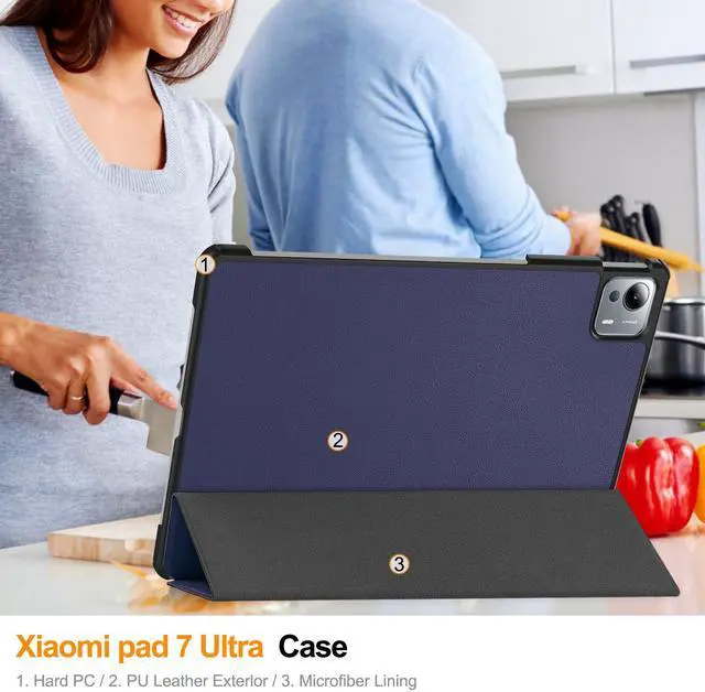 Alt view image 5 of 7 - WERLEO Case for Xiaomi Pad 7 Ultra 14 Inch, Tri fold Slim Lightweight Hard Shell Smart Protective Cover with Multi-Angle Stand, Universal Stylus Pen Blue