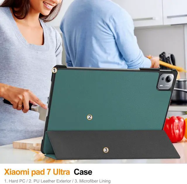Alt view image 5 of 7 - WERLEO Case for Xiaomi Pad 7 Ultra 14 Inch, Tri fold Slim Lightweight Hard Shell Smart Protective Cover with Multi-Angle Stand, Universal Stylus Pen Dark Green