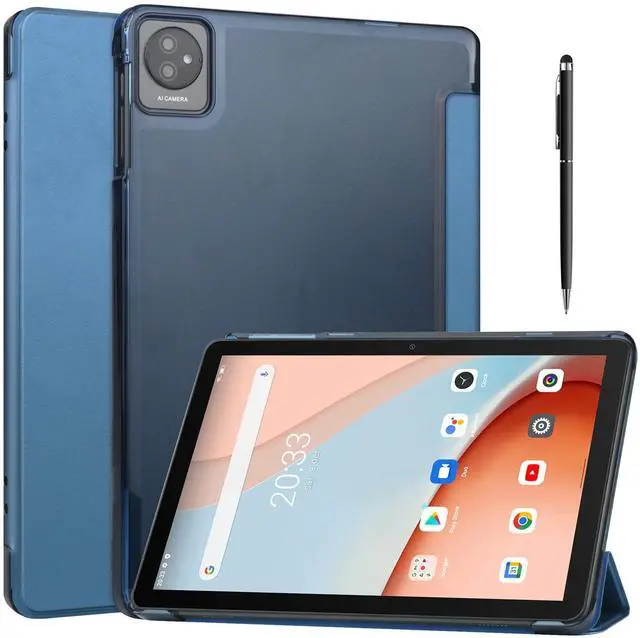 Main image of WERLEO Custer Case for Blackview Tab 7 WiFi / Tab 8 WiFi 10.1" Ultra-Thin PU-Leather Hard Shell Slim Translucent Frosted Hard Back Cover with Universal Stylus Pen Blue
