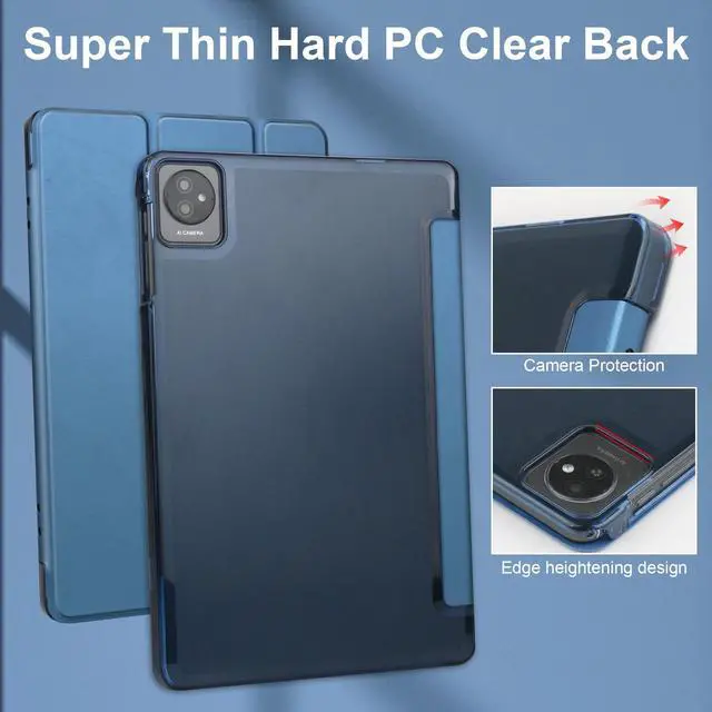 Alt view image 4 of 7 - WERLEO Custer Case for Blackview Tab 7 WiFi / Tab 8 WiFi 10.1" Ultra-Thin PU-Leather Hard Shell Slim Translucent Frosted Hard Back Cover with Universal Stylus Pen Blue