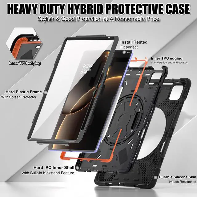 Alt view image 6 of 7 - WERLEO Case for Xiaomi Pad 7 Ultra 14 inch 2025 Shockproof Cover with Screen Protector Pencil Holder Rotatable Stand Shoulder Strap Stylus Pen