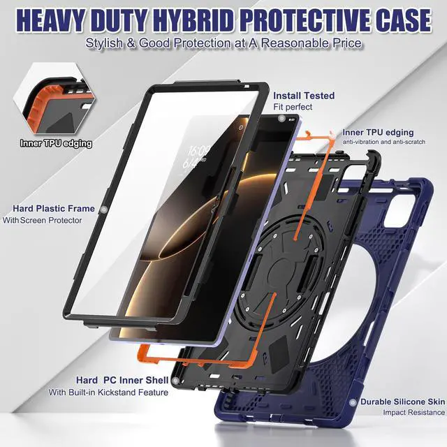 Alt view image 5 of 7 - WERLEO Case for Xiaomi Pad 7 Ultra 14 inch 2025 Shockproof Cover with Screen Protector Pencil Holder Rotatable Stand Shoulder Strap Stylus Pen Navy Blue