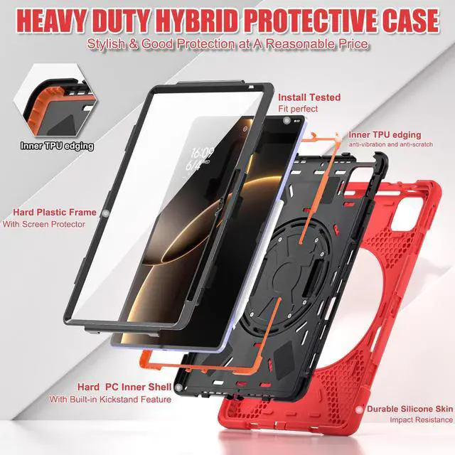 Alt view image 5 of 7 - WERLEO Case for Xiaomi Pad 7 Ultra 14 inch 2025 Shockproof Cover with Screen Protector Pencil Holder Rotatable Stand Shoulder Strap Stylus Pen Red