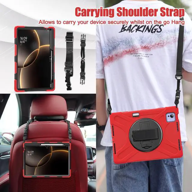 Alt view image 6 of 7 - WERLEO Case for Xiaomi Pad 7 Ultra 14 inch 2025 Shockproof Cover with Screen Protector Pencil Holder Rotatable Stand Shoulder Strap Stylus Pen Red