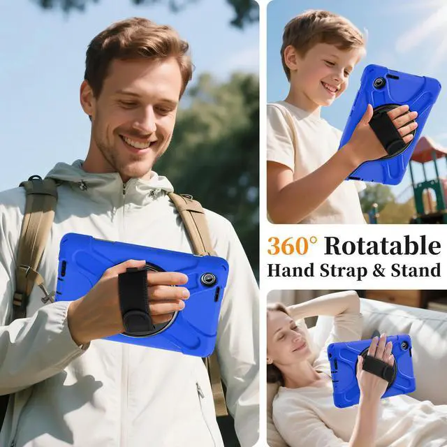 Alt view image 4 of 7 - WERLEO Case for Lenovo Tab One 8.7 inch 2025 / Tab K9 8.7" 2025 TB305XU TB305FU Shockproof Cover with Screen Protector + Rotating Hand Strap & Stand + Shoulder Strap + Universal Stylus Pen Blue