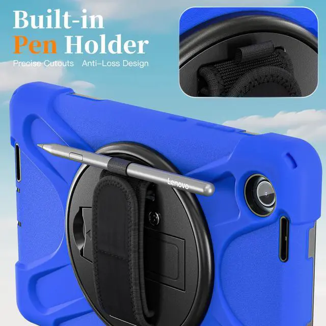 Alt view image 2 of 7 - WERLEO Case for Lenovo Tab One 8.7 inch 2025 / Tab K9 8.7" 2025 TB305XU TB305FU Shockproof Cover with Screen Protector + Rotating Hand Strap & Stand + Shoulder Strap + Universal Stylus Pen Blue