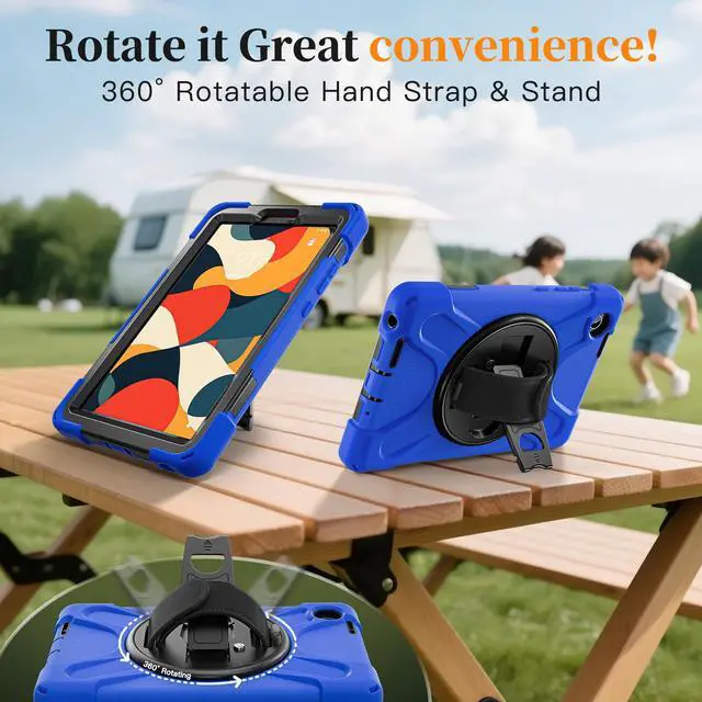 Alt view image 5 of 7 - WERLEO Case for Lenovo Tab One 8.7 inch 2025 / Tab K9 8.7" 2025 TB305XU TB305FU Shockproof Cover with Screen Protector + Rotating Hand Strap & Stand + Shoulder Strap + Universal Stylus Pen Blue