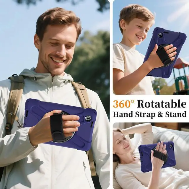 Alt view image 4 of 7 - WERLEO Case for Lenovo Tab One 8.7 inch 2025 / Tab K9 8.7" 2025 TB305XU TB305FU Shockproof Cover with Screen Protector + Rotating Hand Strap & Stand + Shoulder Strap + Universal Stylus Pen Navy Blue