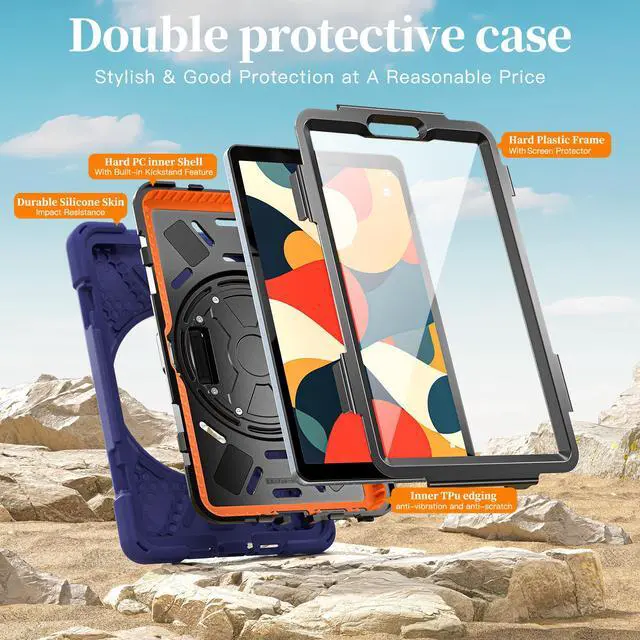 Alt view image 7 of 7 - WERLEO Case for Lenovo Tab One 8.7 inch 2025 / Tab K9 8.7" 2025 TB305XU TB305FU Shockproof Cover with Screen Protector + Rotating Hand Strap & Stand + Shoulder Strap + Universal Stylus Pen Navy Blue