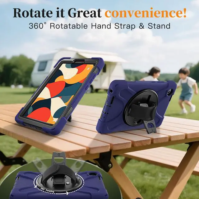 Alt view image 2 of 7 - WERLEO Case for Lenovo Tab One 8.7 inch 2025 / Tab K9 8.7" 2025 TB305XU TB305FU Shockproof Cover with Screen Protector + Rotating Hand Strap & Stand + Shoulder Strap + Universal Stylus Pen Navy Blue