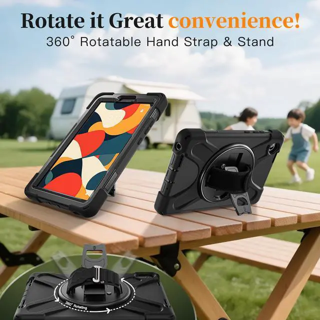Alt view image 4 of 7 - WERLEO Case for Lenovo Tab One 8.7 inch 2025 / Tab K9 8.7" 2025 TB305XU TB305FU Shockproof Cover with Screen Protector + Rotating Hand Strap & Stand + Shoulder Strap + Universal Stylus Pen
