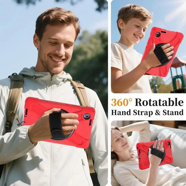 Alt view image 4 of 7 - WERLEO Case for Lenovo Tab One 8.7 inch 2025 / Tab K9 8.7" 2025 TB305XU TB305FU Shockproof Cover with Screen Protector + Rotating Hand Strap & Stand + Shoulder Strap + Universal Stylus Pen Red