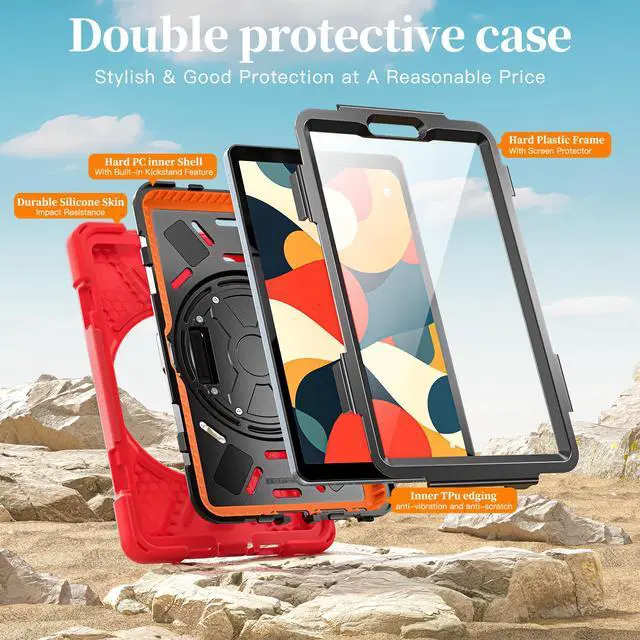Alt view image 7 of 7 - WERLEO Case for Lenovo Tab One 8.7 inch 2025 / Tab K9 8.7" 2025 TB305XU TB305FU Shockproof Cover with Screen Protector + Rotating Hand Strap & Stand + Shoulder Strap + Universal Stylus Pen Red