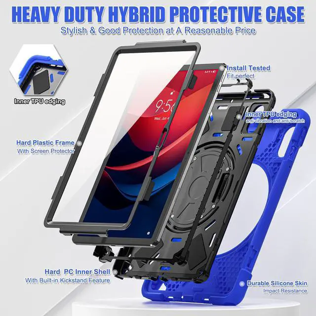 Alt view image 5 of 7 - WERLEO Case for Lenovo Tab M11 / K11 LTE 11 inch 2024 TB330FU TB330XU TB-331FC Shockproof Cover with Screen Protector + Rotating Hand Strap & Stand + Shoulder Strap + Universal Stylus Pen Blue