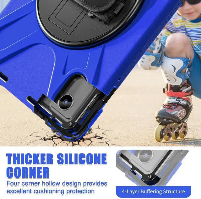 Alt view image 4 of 7 - WERLEO Case for Lenovo Tab M11 / K11 LTE 11 inch 2024 TB330FU TB330XU TB-331FC Shockproof Cover with Screen Protector + Rotating Hand Strap & Stand + Shoulder Strap + Universal Stylus Pen Blue